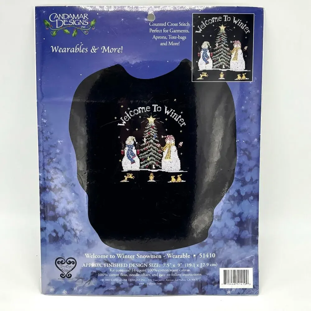 Wearable Christmas Cross Stitch Kit Welcome to Winter Snowmen Candamar Designs